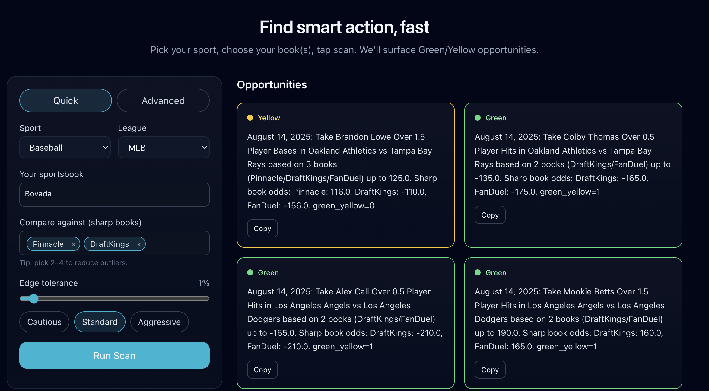 Get Action app preview — scan results with Green/Yellow opportunities